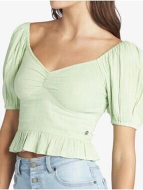 Roxy Life Mirage 100% Cotton Puff Sleeve Top - Women XL NWT